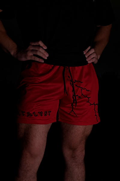 Red "Lightning" 5in Inseam Athletic Shorts