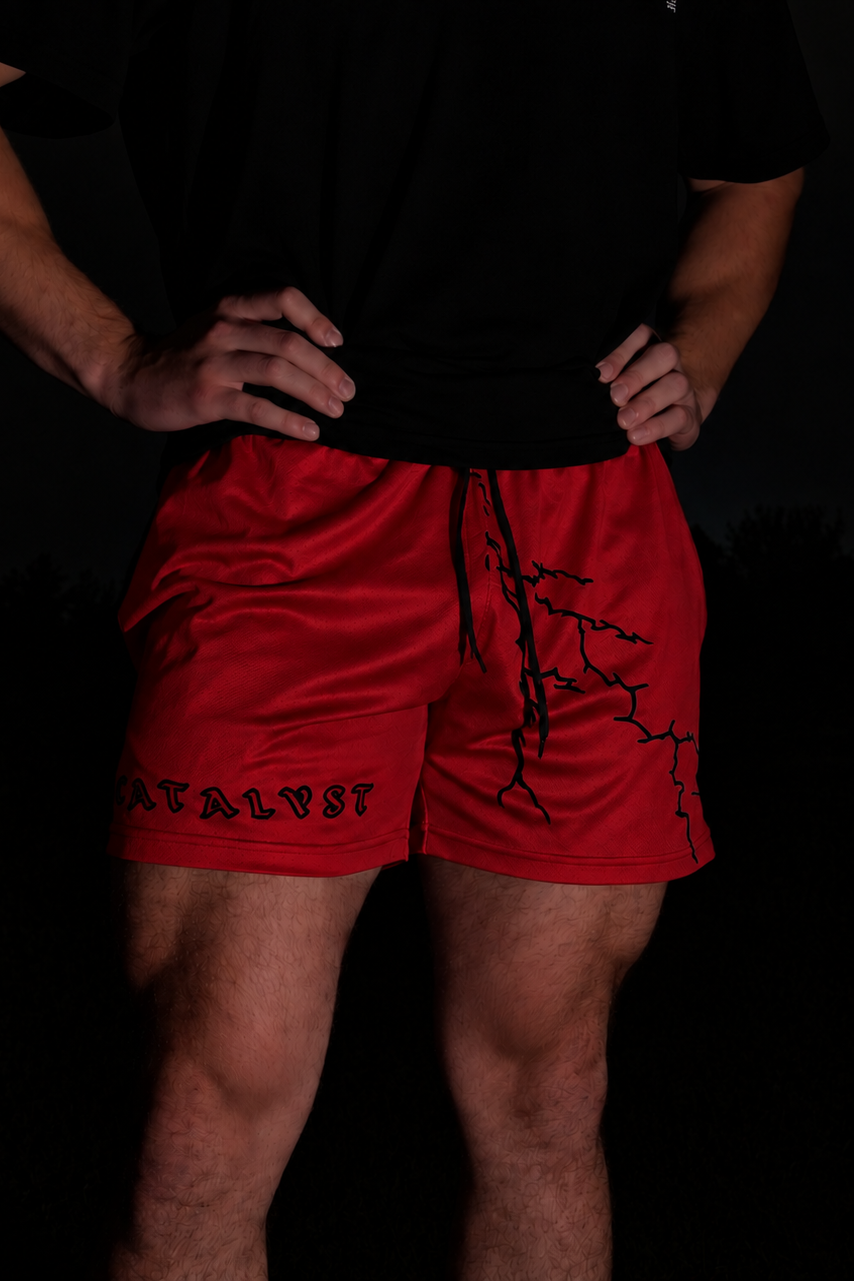 Red "Lightning" 5in Inseam Athletic Shorts