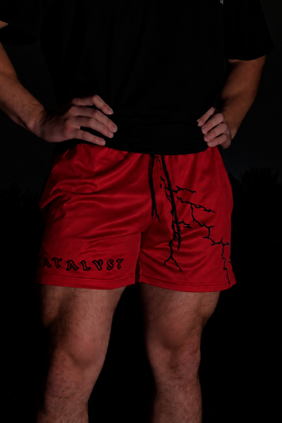 Red "Lightning" 5in Inseam Athletic Shorts