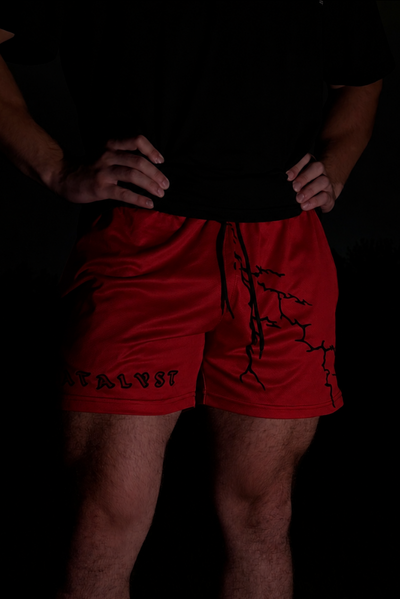 Red "Lightning" 5in Inseam Athletic Shorts